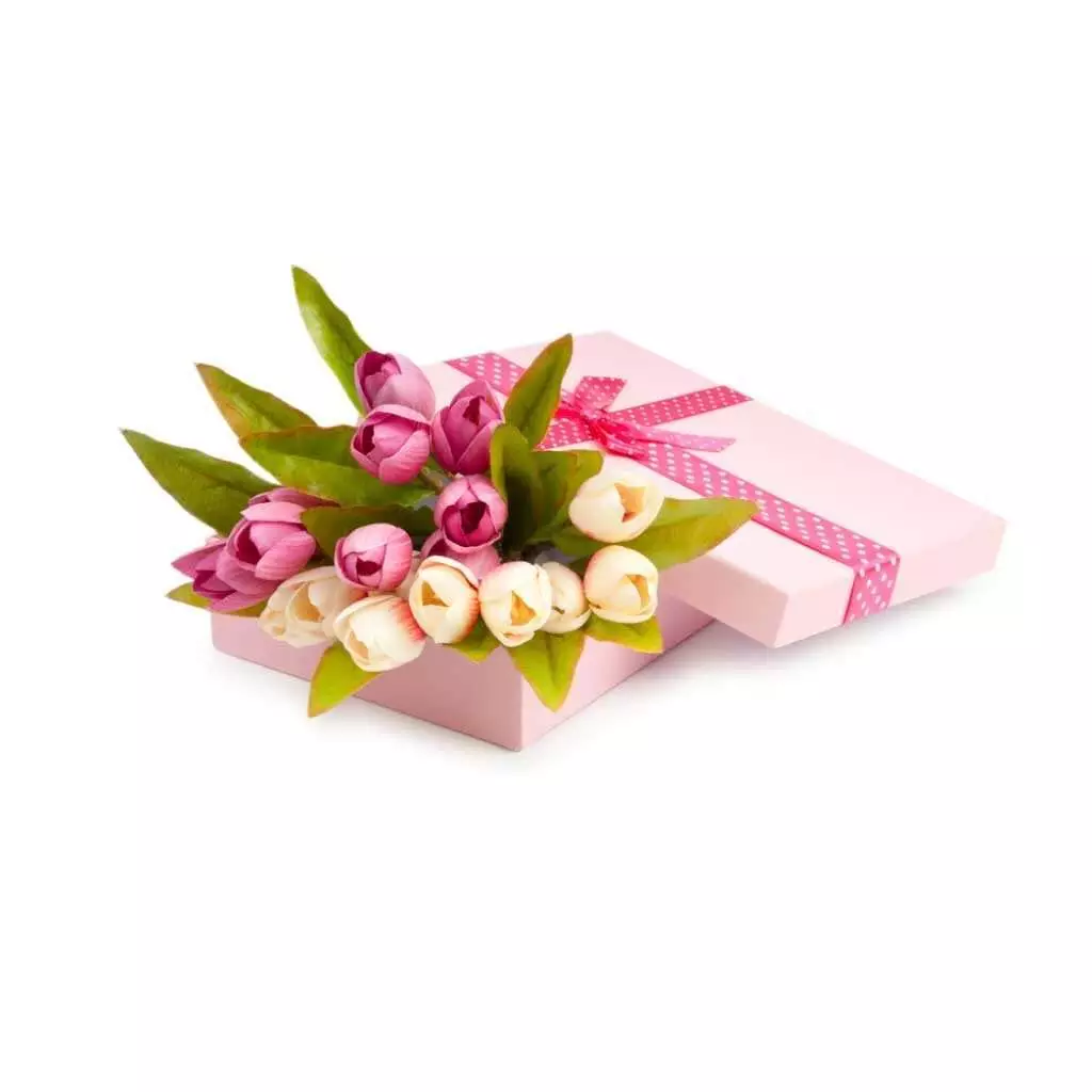 Welcome to BoxArt Flower Boxes for Stunning Arrangements 2 A pink gift box filled with a colorful bouquet of flower box