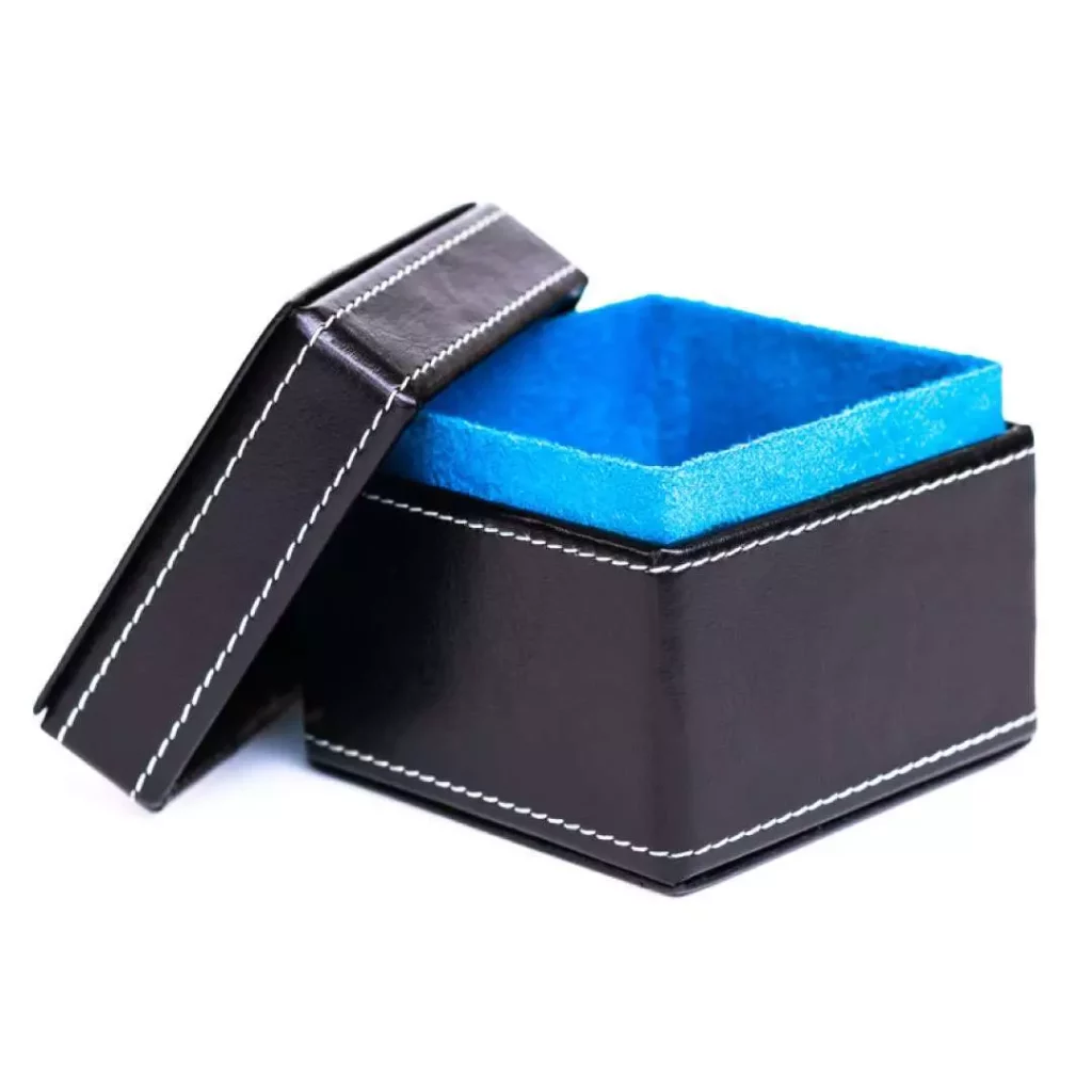 a black box with a blue inside